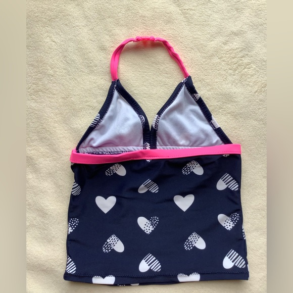 Oshkosh Girls Dark Blue with White Hearts and Pink Trim Swim Top 2T - Picture 2 of 4